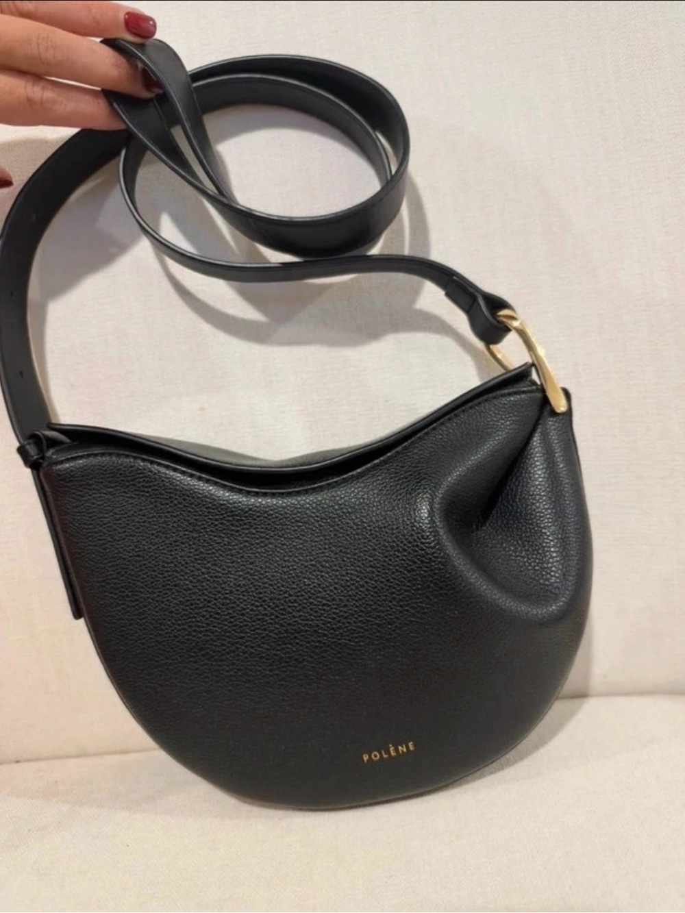 Polène Black Tonca Crescent Adjustable Shoulder Bag